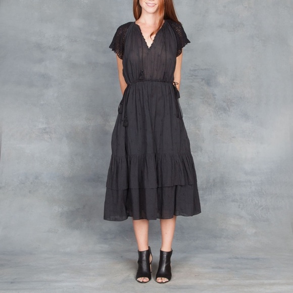 Ulla Johnson Pauline Airy Lightweight Midi Dress Black Size 2 Cottagecore - Picture 1 of 14